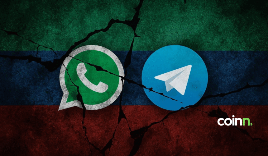 Grafika przedstawiająca blokadę połączeń w WhatsApp i Telegramie w Rosji oraz promocję komunikatora MAX przez władze